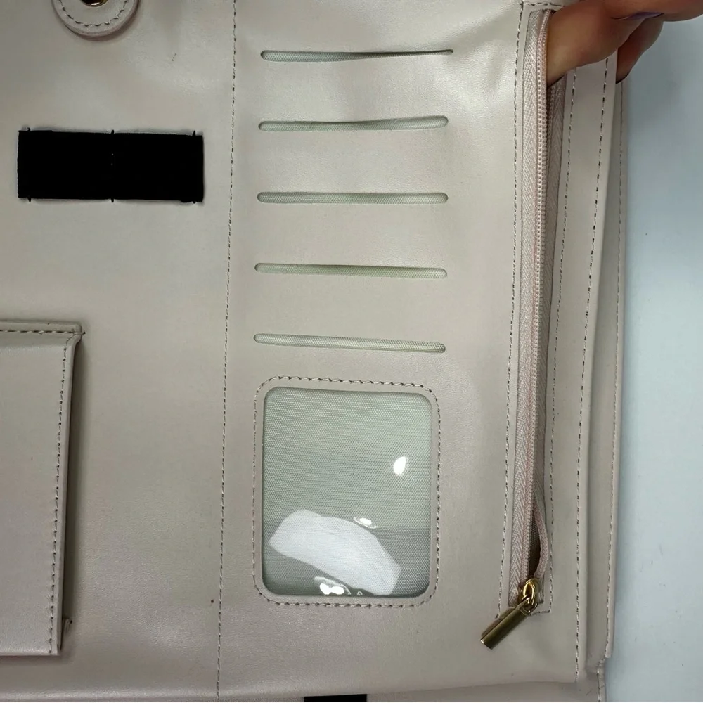 Vegan Leather Light Pink Quilted Padfolio Snap Closure With Legal Pad